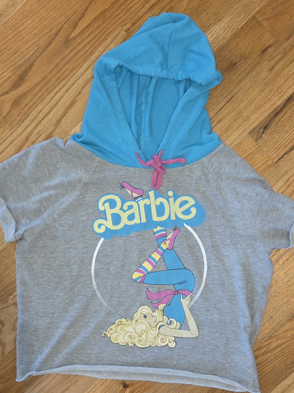 Barbie Aerobics Gray & Turquoise Hooded Graphic Top